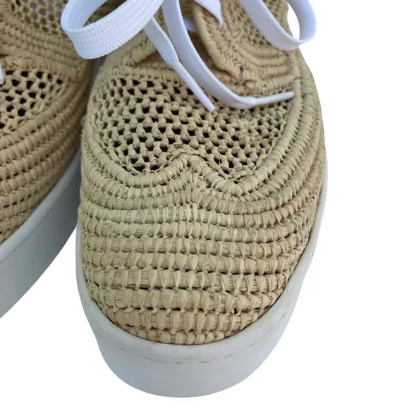 Clergerie Women's Lisa Woven Natural Raffia Wedge Platform Oxfords Shoe Sz. 10.5