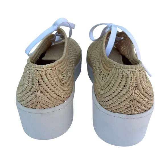 Clergerie Women's Lisa Woven Natural Raffia Wedge Platform Oxfords Shoe Sz. 10.5