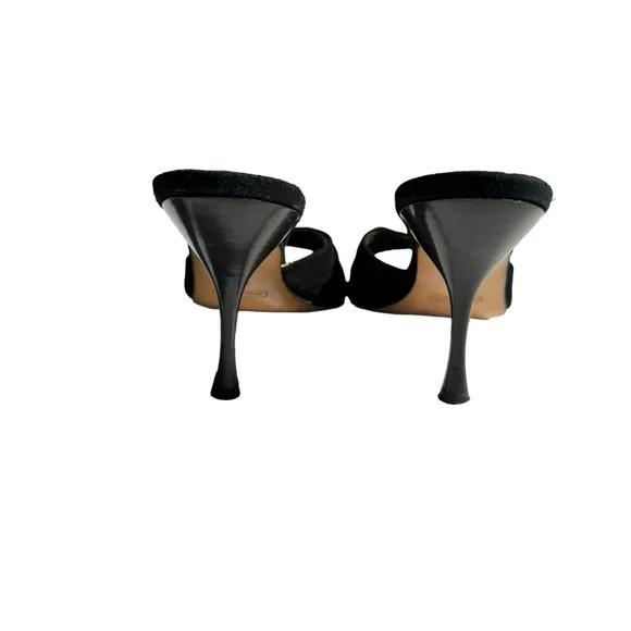Coach Black Suede Leather Sandal Open Toe Stiletto Heel Mules Made In Italy