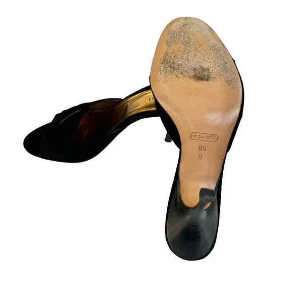 Coach Black Suede Leather Sandal Open Toe Stiletto Heel Mules Made In Italy