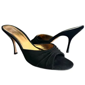 Coach Black Suede Leather Sandal Open Toe Stiletto Heel Mules Made In Italy