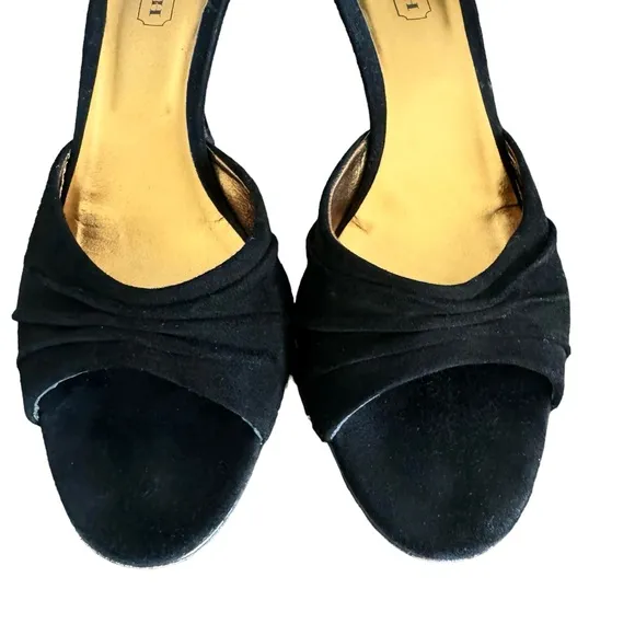 Coach Black Suede Leather Sandal Open Toe Stiletto Heel Mules Made In Italy