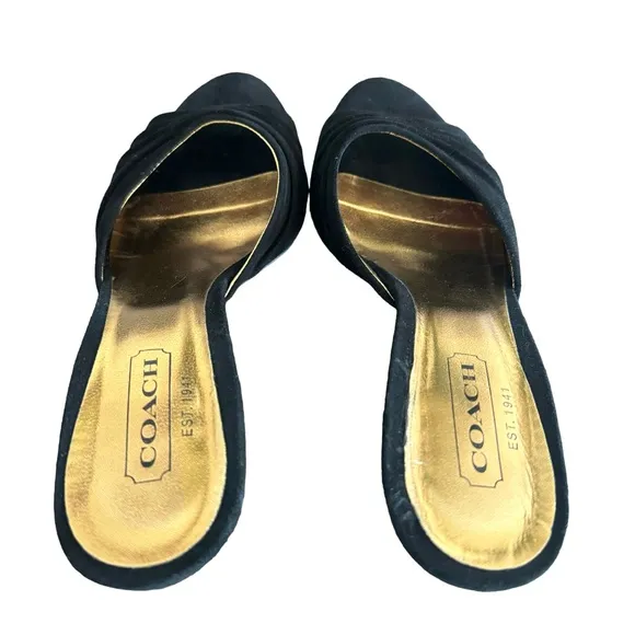 Coach Black Suede Leather Sandal Open Toe Stiletto Heel Mules Made In Italy