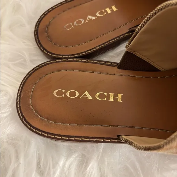 Coach Brown &amp; Tan Mules with Signature Pattern