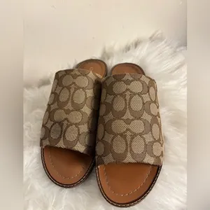Coach Brown &amp; Tan Mules with Signature Pattern