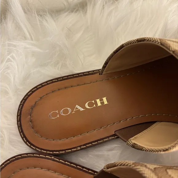 Coach Brown &amp; Tan Mules with Signature Pattern