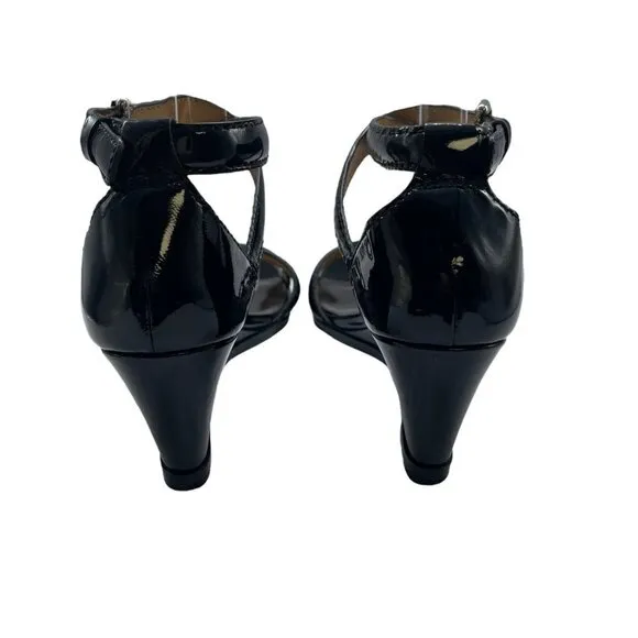 Coach Coretta Patent Leather Strappy Wedge Heels in Black Size 7B