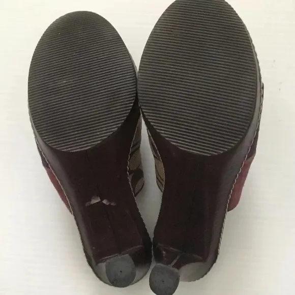 Coach Eva Patchwork Fur Leather Heel Slip On Clog Mules Suede 6B Made In Italy