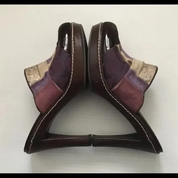 Coach Eva Patchwork Fur Leather Heel Slip On Clog Mules Suede 6B Made In Italy