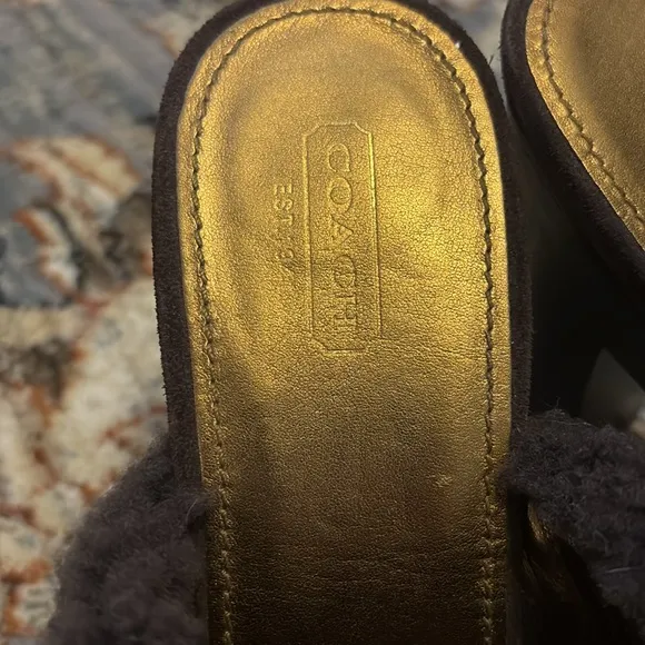 COACH Genuine Shearling leather brown gold hardware IDYLE heels clogs shoes 9