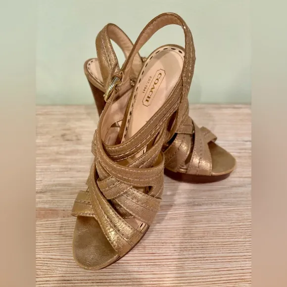 Coach Gold Strappy Heels