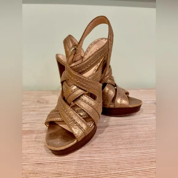 Coach Gold Strappy Heels