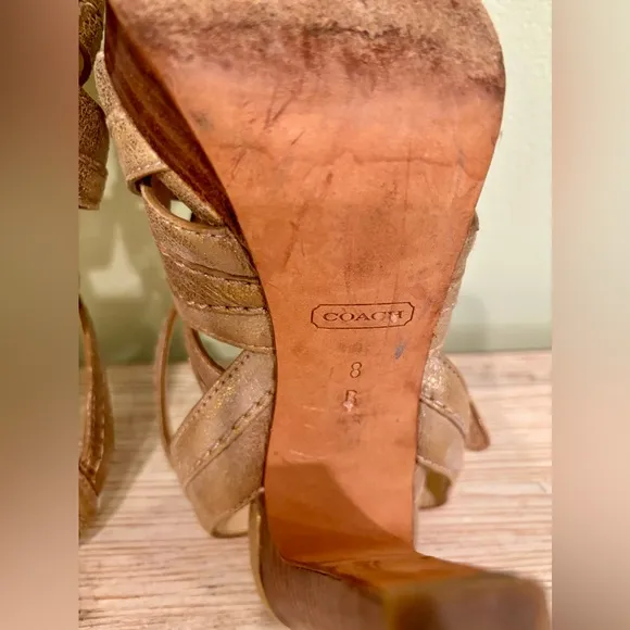 Coach Gold Strappy Heels