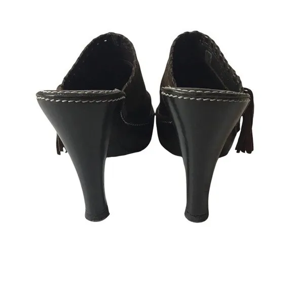 Coach Katryna Brown Suede Fringe Buckle Mules 7B