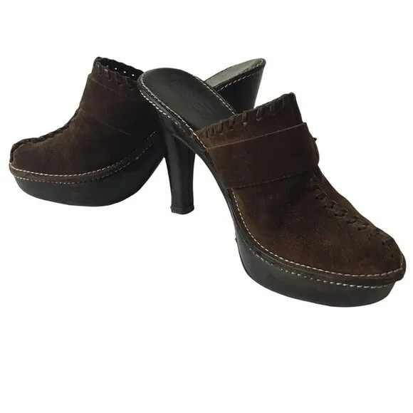 Coach Katryna Brown Suede Fringe Buckle Mules 7B
