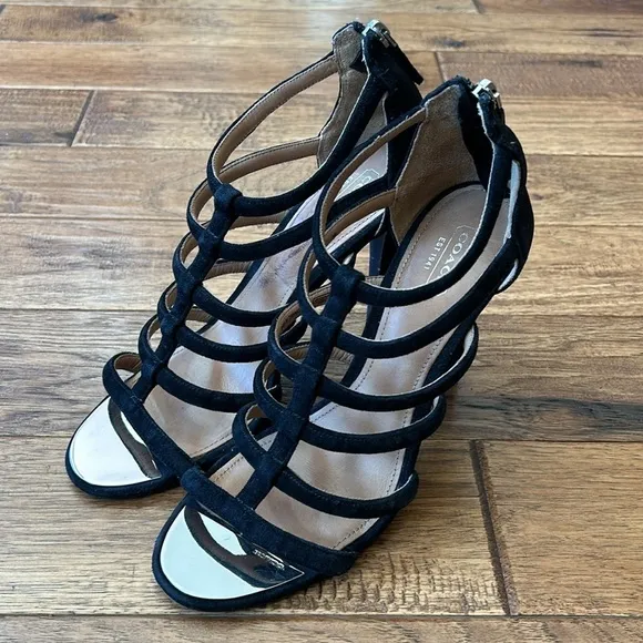 Coach Lavania Strappy Suede Leather Heels Black Women's Size 9