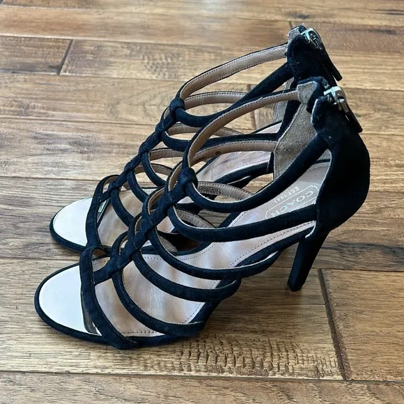 Coach Lavania Strappy Suede Leather Heels Black Women's Size 9