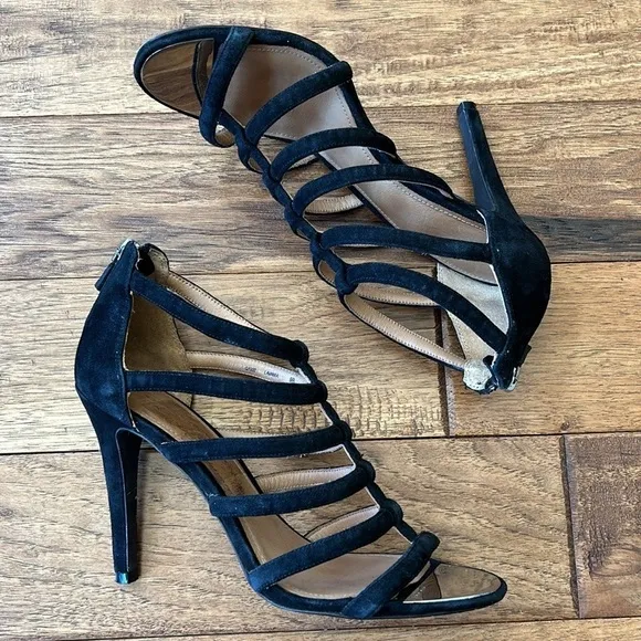Coach Lavania Strappy Suede Leather Heels Black Women's Size 9