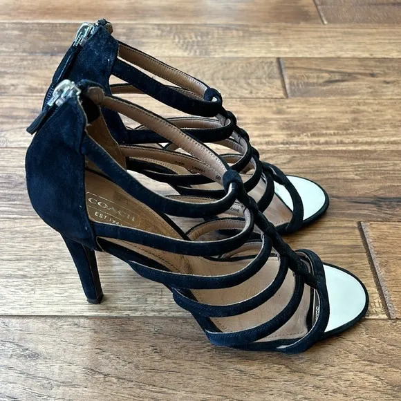 Coach Lavania Strappy Suede Leather Heels Black Women's Size 9