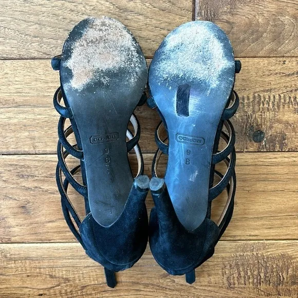 Coach Lavania Strappy Suede Leather Heels Black Women's Size 9