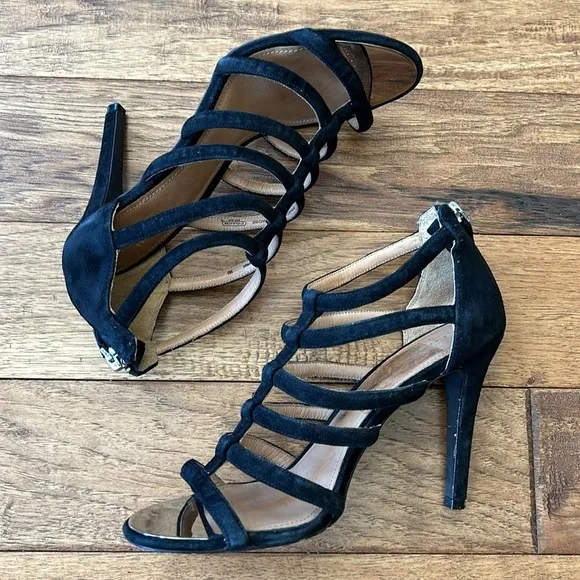Coach Lavania Strappy Suede Leather Heels Black Women's Size 9