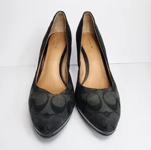 Coach Monogram Pump High Heels Women's Size 8 Black Pointed Toe Stiletto…