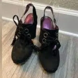 Coach Poppy Rena Platform Suede Mules Tie Sling Woman Shoes Size 9.5