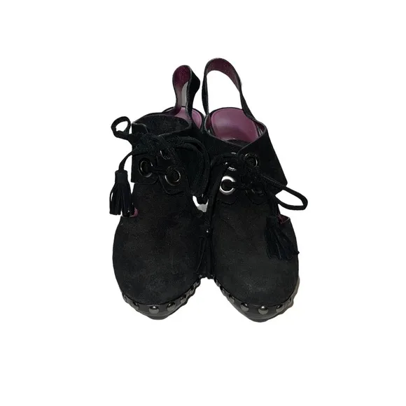 Coach Poppy Rena Platform Suede Mules Tie Sling Woman Shoes Size 9.5