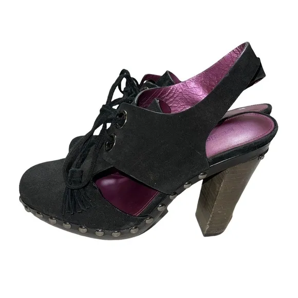 Coach Poppy Rena Platform Suede Mules Tie Sling Woman Shoes Size 9.5