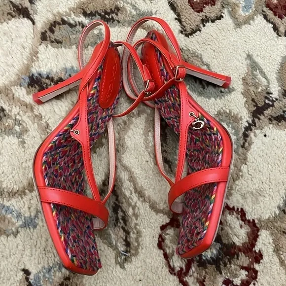 Coach red orange sandal style heels Size 7.5