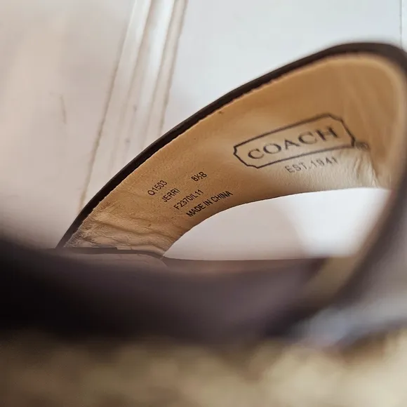Coach Shoes Womens 8.5 Jerri Brown Wedge Platform C Logo Open Toe Ankle Strap