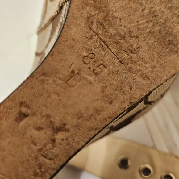 Coach Shoes Womens 8.5 Jerri Brown Wedge Platform C Logo Open Toe Ankle Strap