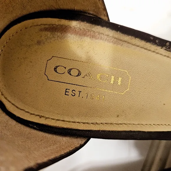 Coach Shoes Womens 8.5 Jerri Brown Wedge Platform C Logo Open Toe Ankle Strap