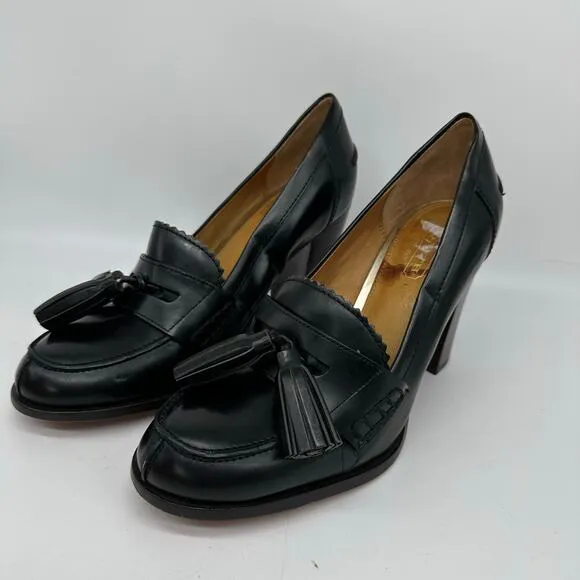 Coach Stella Black Leather Pumps Moc Tassel Loafer Heels Womens Size 7