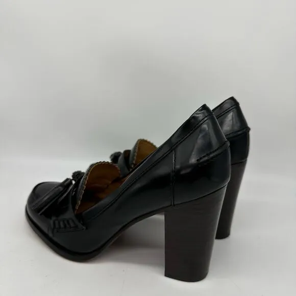 Coach Stella Black Leather Pumps Moc Tassel Loafer Heels Womens Size 7