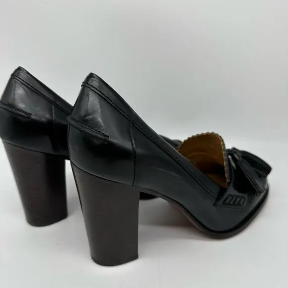 Coach Stella Black Leather Pumps Moc Tassel Loafer Heels Womens Size 7