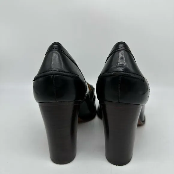 Coach Stella Black Leather Pumps Moc Tassel Loafer Heels Womens Size 7
