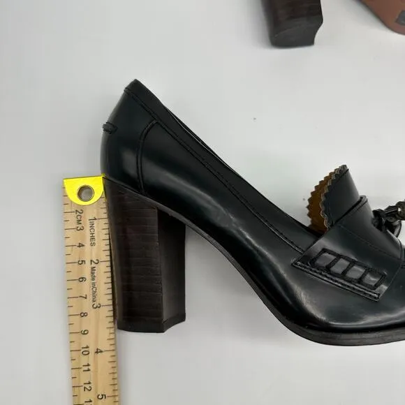 Coach Stella Black Leather Pumps Moc Tassel Loafer Heels Womens Size 7