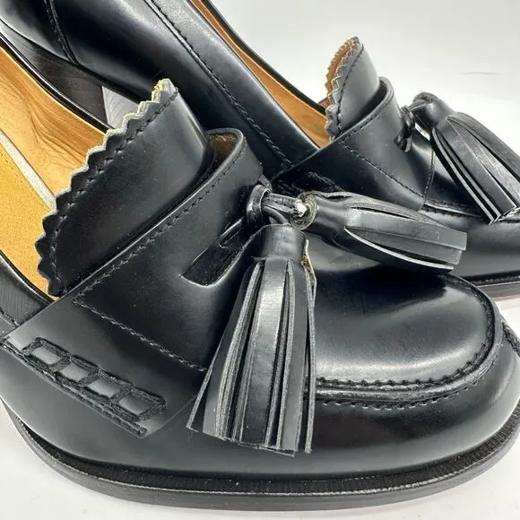Coach Stella Black Leather Pumps Moc Tassel Loafer Heels Womens Size 7
