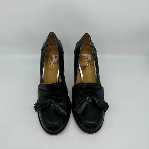 Coach Stella Black Leather Pumps Moc Tassel Loafer Heels Womens Size 7