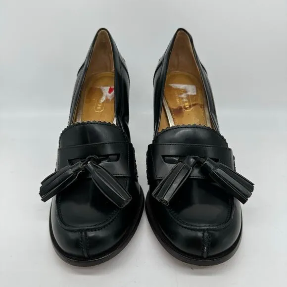 Coach Stella Black Leather Pumps Moc Tassel Loafer Heels Womens Size 7