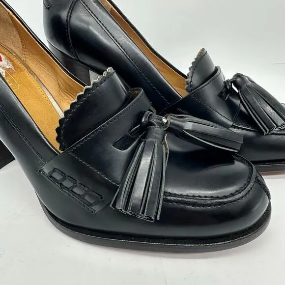 Coach Stella Black Leather Pumps Moc Tassel Loafer Heels Womens Size 7