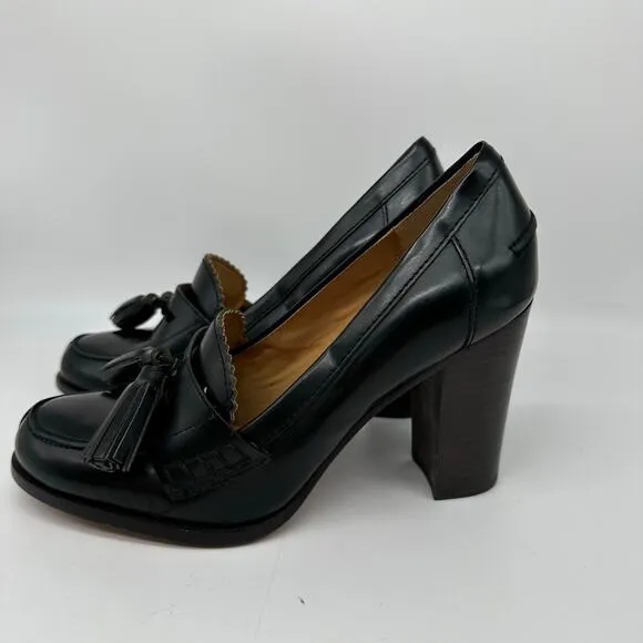Coach Stella Black Leather Pumps Moc Tassel Loafer Heels Womens Size 7
