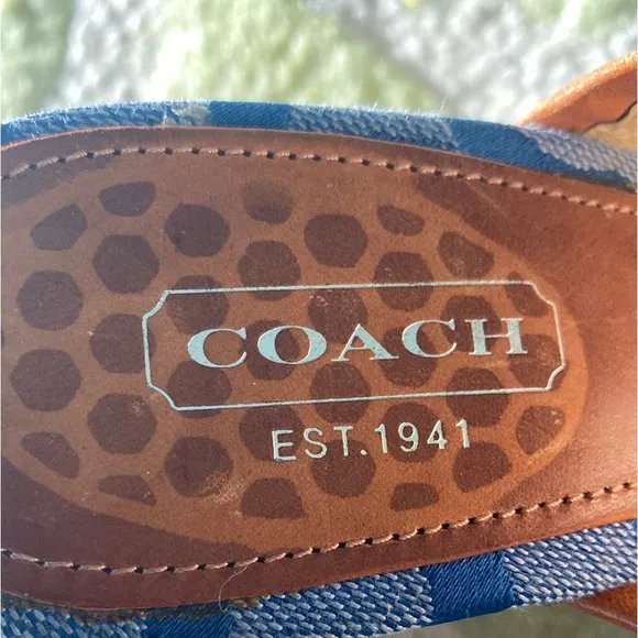 COACH Vintage Bacall Signature Logo Blue Platform Heeled Clogs Mules - 5