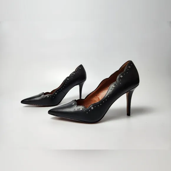 Coach Waverly Pumps Black Leather Pointed Toe Studded Heels Size 7 Desinger Heel