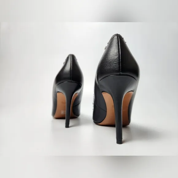 Coach Waverly Pumps Black Leather Pointed Toe Studded Heels Size 7 Desinger Heel