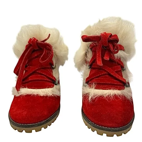 Coach Women’s Red Suede-Faux Fur Mules Heels Kristy Italy 8.5 B Made In Italy