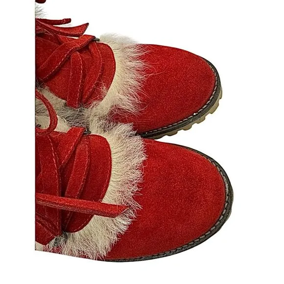 Coach Women’s Red Suede-Faux Fur Mules Heels Kristy Italy 8.5 B Made In Italy