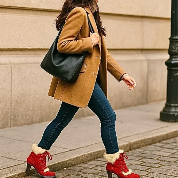 Coach Women’s Red Suede-Faux Fur Mules Heels Kristy Italy 8.5 B Made In Italy