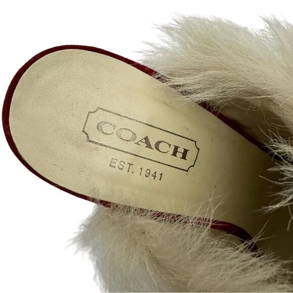 Coach Women’s Red Suede-Faux Fur Mules Heels Kristy Italy 8.5 B Made In Italy
